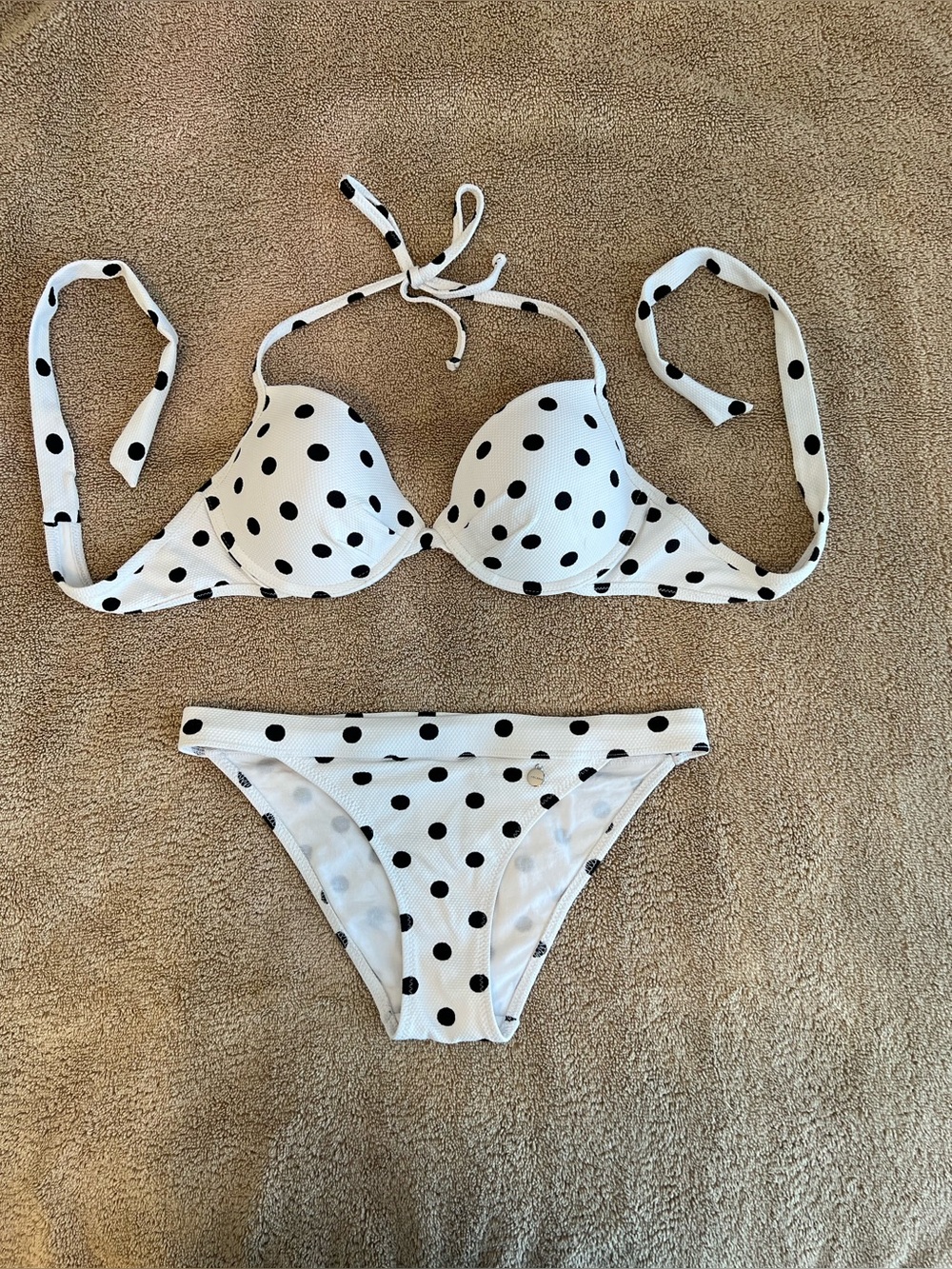 Lascana White & Black Polka Dot Bikini Set Size 34C top/4 bottom